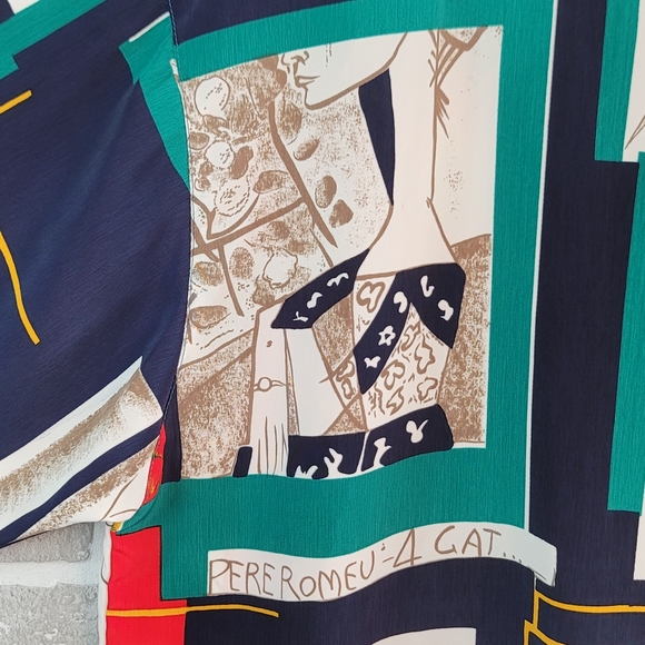Sen Meei 80's Color Block Picasso Art Inspired Blouse Women's See Measurements - Picture 9 of 12